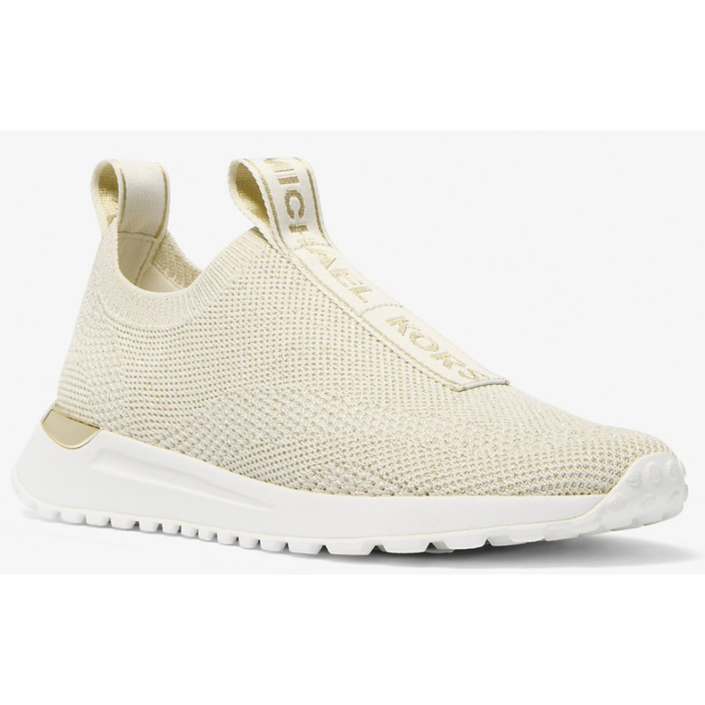MICHAEL KORS women Bodie Knit Slip-On Sneaker stretched fabric Pale Gold 9 M